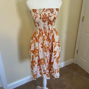 Orange floral strapless dress